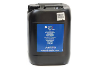 A black container of ALMIG lubricant.