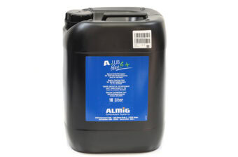 A black container of ALMIG lubricant.