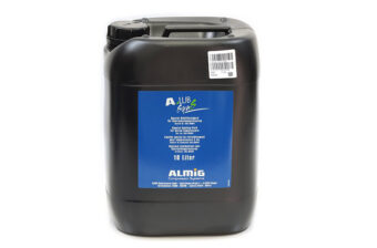A black 10 liter container of ALMIG lubricant.