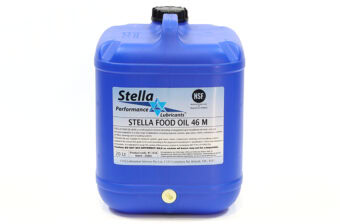 A blue 20 liter container of Stella food oil.
